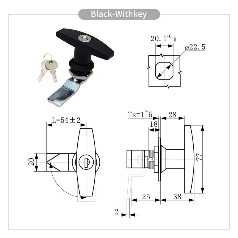 Handle Lock Rear Fixing T Zinc Alloy Tool Box Garage Door T Lock with Keys Industrial Cabinet Lock for Trailer Caravan Canop