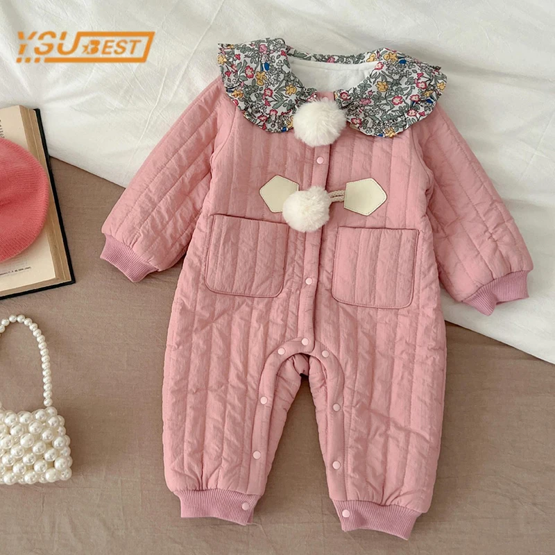 

Winter Infant Baby Girls Long Sleeve Solid Color Thicken Cotton Jumpsuit Newborn Kids Baby Girls Clothes Rompers