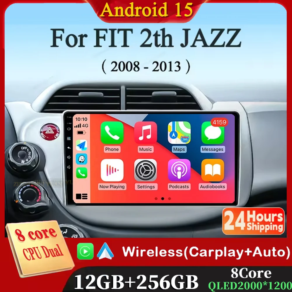 Android 15 Radio estéreo para coche Multimedia inalámbrico Carplay Android Auto para HONDA FIT JAZZ 2008 2009 2010 2011 2012 2013 2 AUto GPS