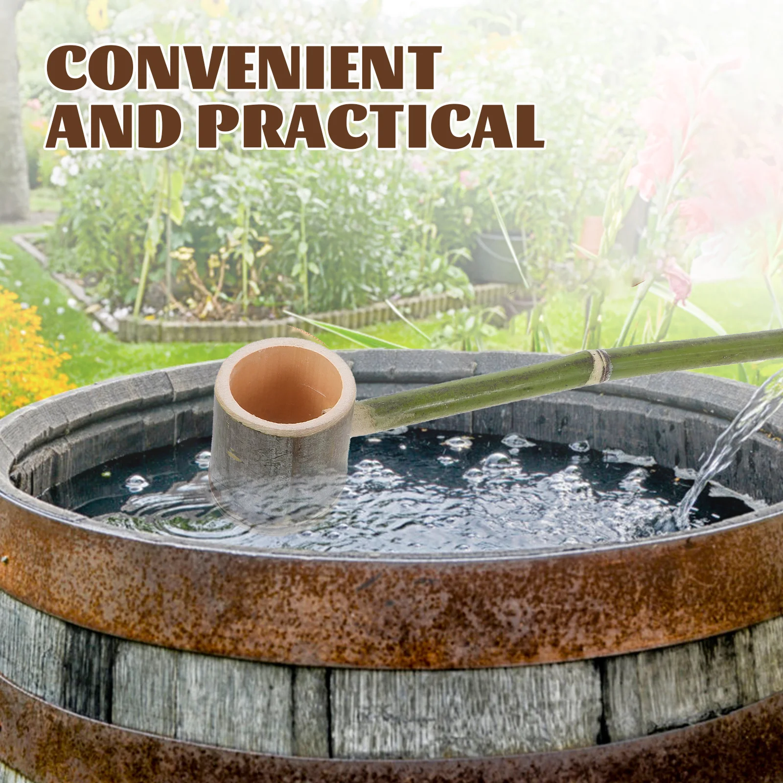 ملعقة مياه بمقبض طويل من أنبوب الخيزران بتصميم عتيق، عملية صب ناعمة مثالية لاستخدام حديقة المطبخ