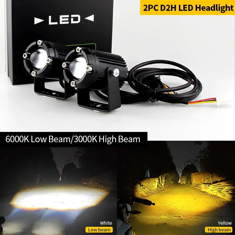 

Universal Motorcycle LED Headlight Projector Lens Dual Color ATV Scooter Driving for Cafe Racer Light Auxiliary Spotlight Lamp