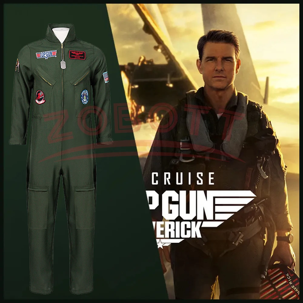 Top Gun Movie Cosplay American Airforce Uniform Halloween Costumes for Men Adult Army Green Military Pilot Jumpsuit Astronaut