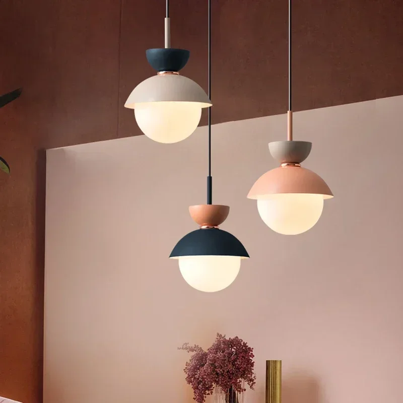 Nordic Color Pendant Lights Macaron Simple Hanging Pendant Lamps Living Room Pendant Light Fixtures Kitchen Suspension Led Lamps