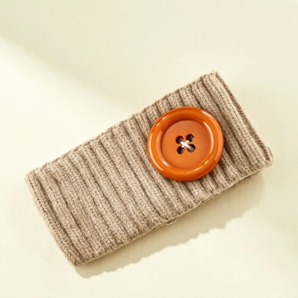 Crochet Headwrap Ribbed Knit Headband Elastic Thickened Button Hair Band Wide Band Soft Yarn Dopamine Hairband Cold Weather