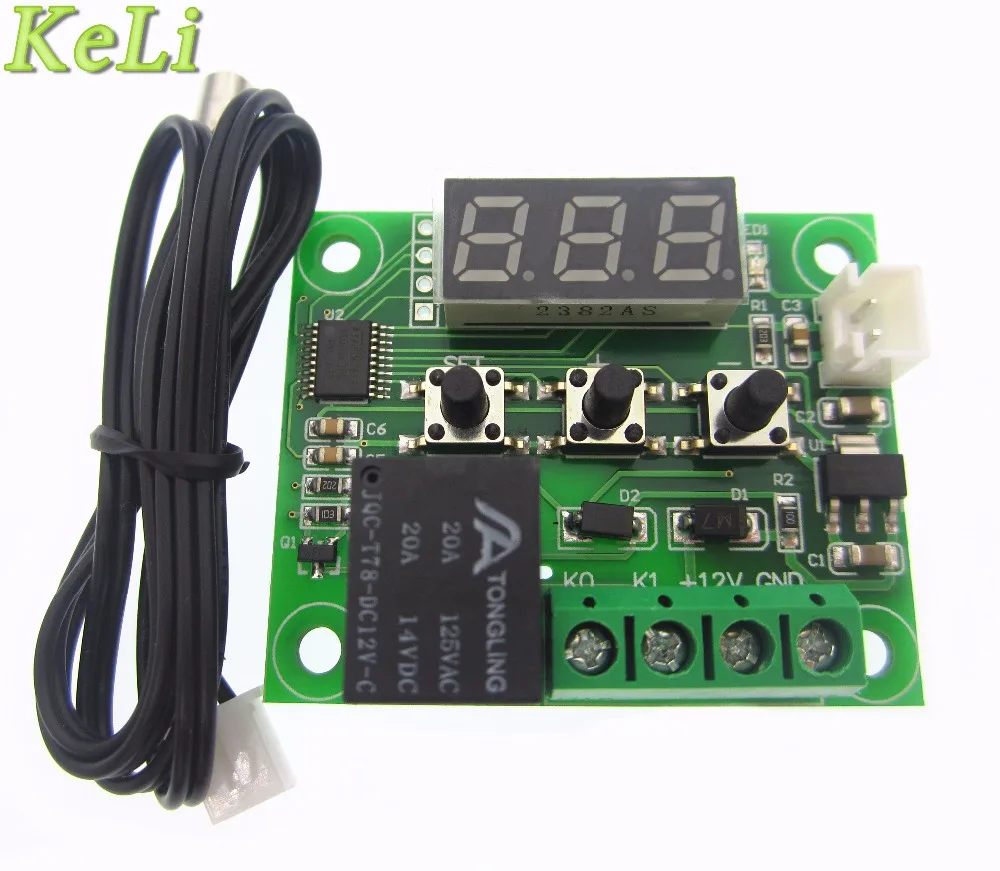 サーモスタット温度制御スイッチ、w1209、DC 12V、熱、冷却、温度計、温度コントローラー、10個