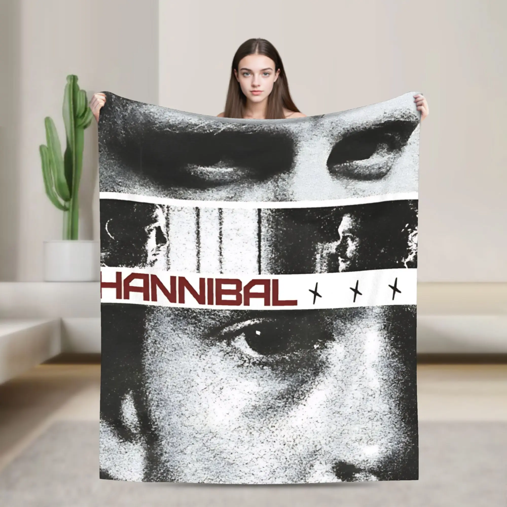 Hannibal poster design  Knitted Blanket Mads Mikkelsen Flannel Throw Blankets Airplane Travel Personalised Lightweight Bedsprea,