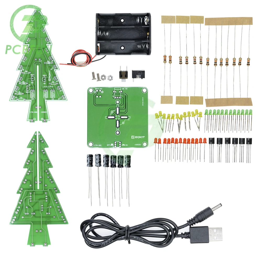 3D Christmas Tree LED DIY Kit Red/Green/Yellow LED Flash Circuit Electronic Fun Suite Christmas Gift