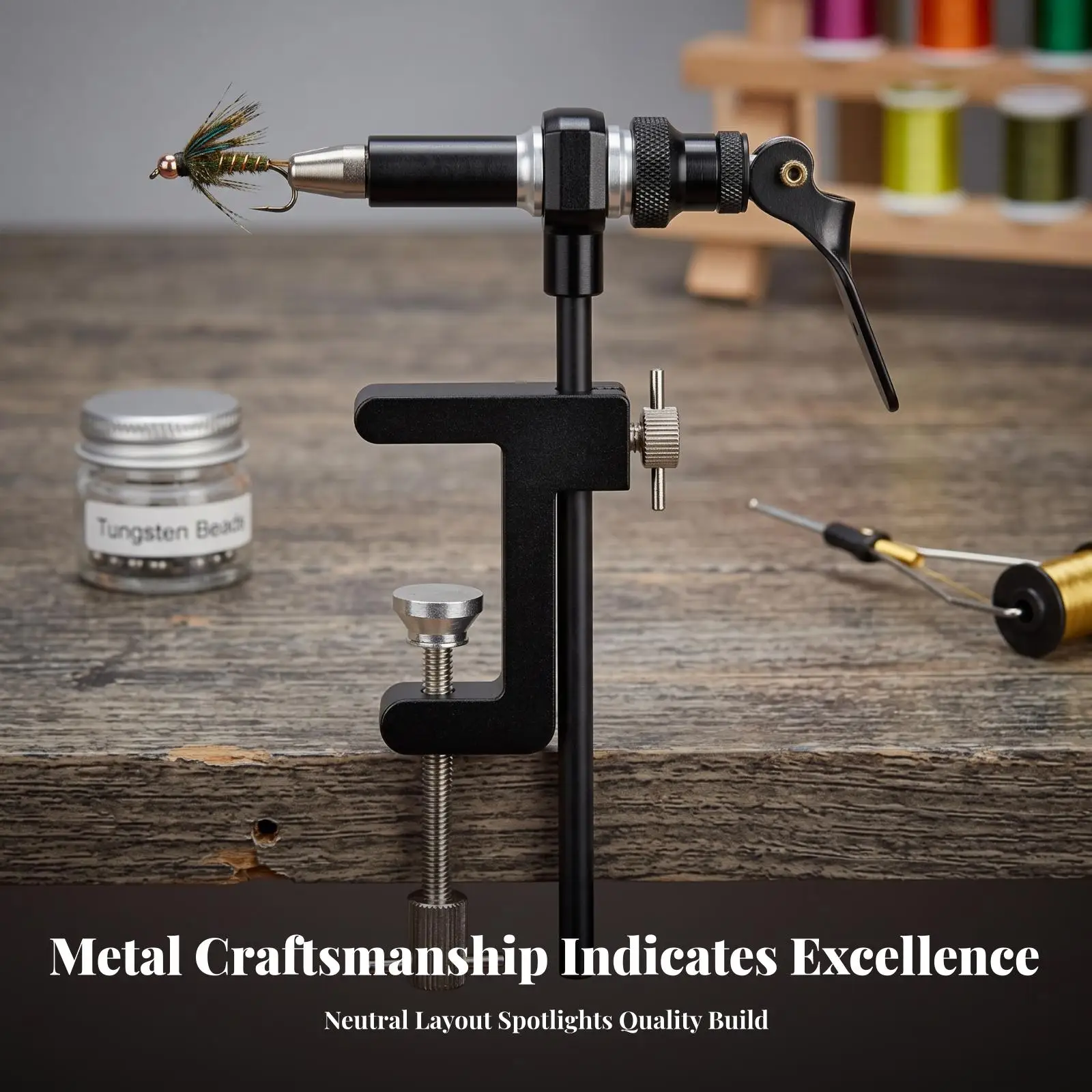 Bench Fly Tying Vise Clamp for Table Edge Up to 40 Mm Lightweight Adjustable Head Holds Hooks Securely for Fly Tying