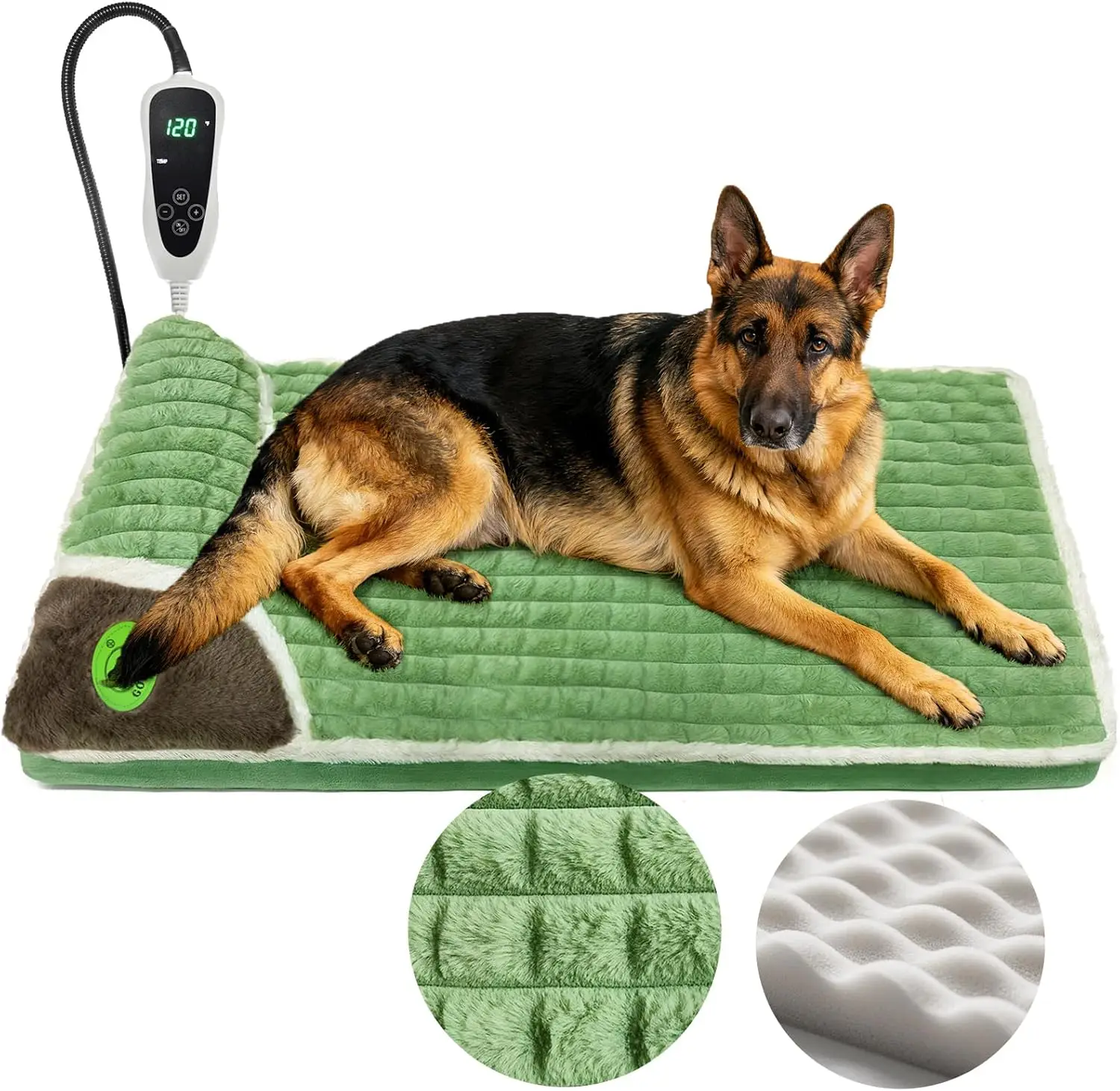 

Large Heated Dog Bed with Certified Heating Pad, Memory Foam & Side Pillows for Indoor Pet Comfort
