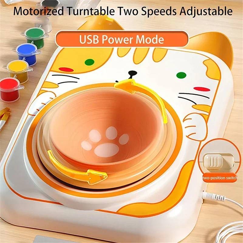 عجلة الفخار الصغيرة آلة الفخار الكهربائية للأطفال اليدوية الطين القرص الدوار آلة صب السيراميك DIY المواد ومجموعة الأدوات #4