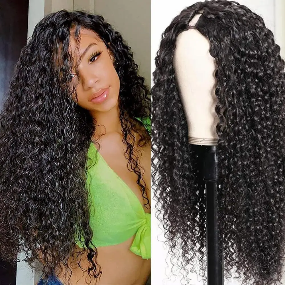 Kinky Curly U Deel Menselijk Haar Pruik V Deel Menselijk Haar Pruik Geen Weglaten Geen Lijm Machine Gemaakt Diep Krullend Menselijk Haar Pruik Voor Vrouwen