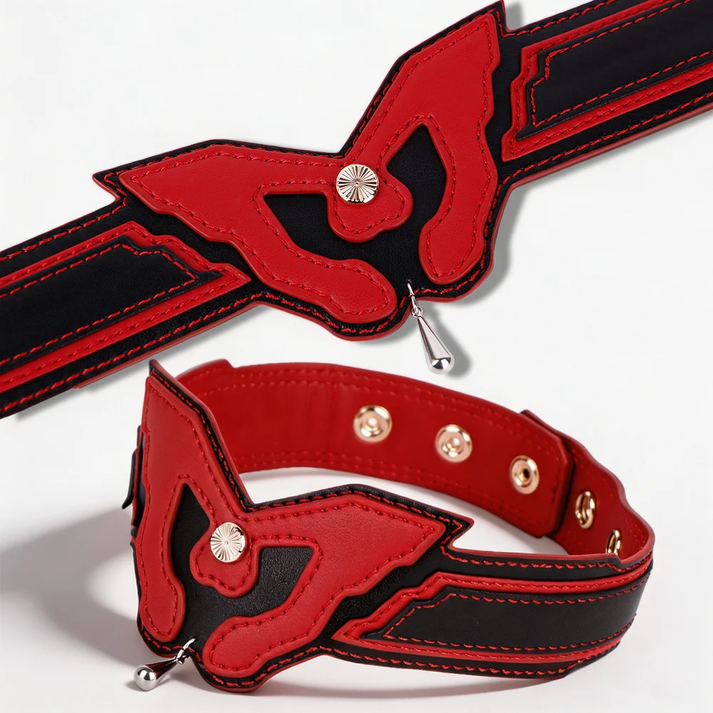 LEZEE Halloween Choker Necklaces Microfiber Leather Collar Bondage Oath Chain Bracer Wrist Bondage Handcuffs Cosplay Sex Toys 