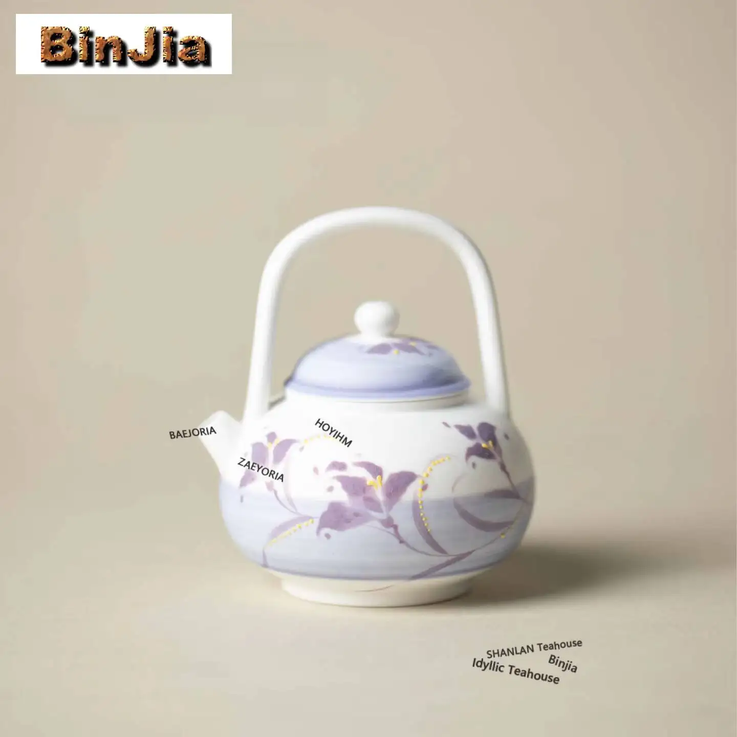 135ml Misty Purple Hand-painted Iris Set Teapot Traditional Tea Infuser Pot Household Tea Maker Kettle With Filter Teaset Craft