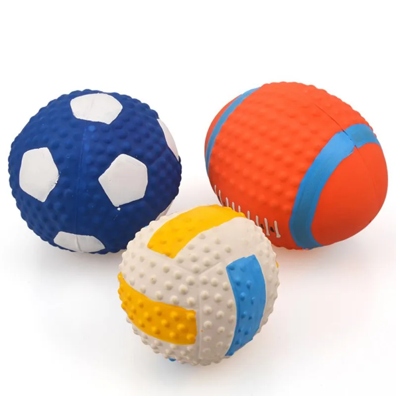 Pet Ball Squeaky Dog Toys Natural Latex Football Soft Bouncy Ball For Small Large Dogs Playing Interactive Chew Toy Pet Supplies