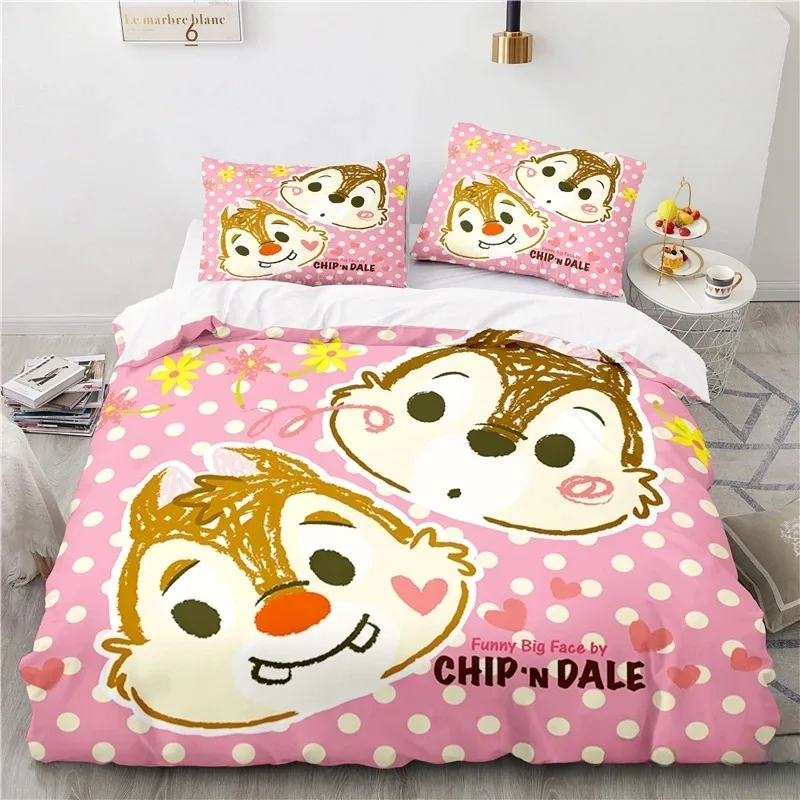 Disney Chip 'n' Dale Bedding Sets,children Pink Girl Quilt Cover Set, Cute Cartoon Duvet Cover and Pillowcases