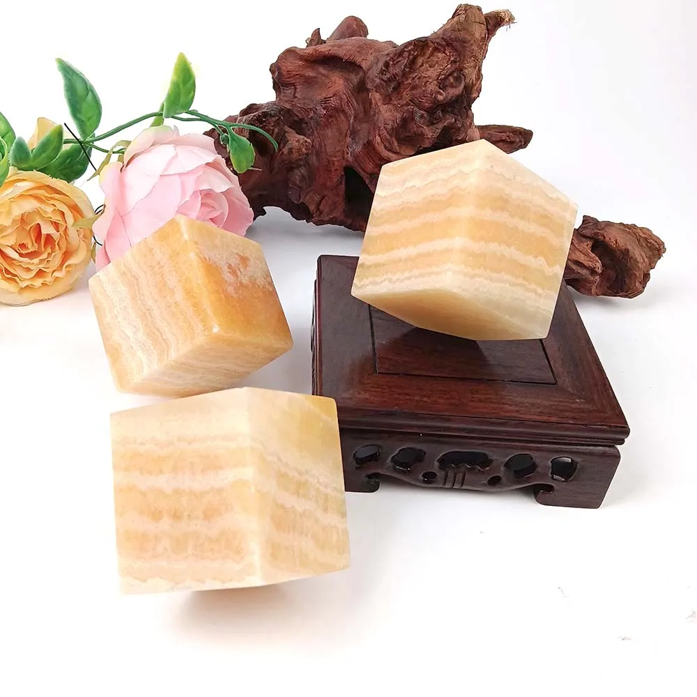 Natural Crystal Yellow Calcite Square Cube Home Foyer Accessories Purification Of The Mind Halloween Decoration Healing