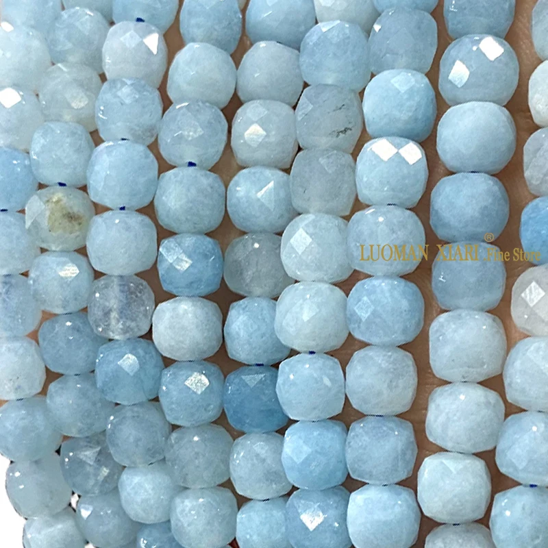 7-8MM Square Aquamarine Chalcedony Natural Stone Loose Cube Spacer Beads for Jewelry Making Diy Bracelet Charms Accessories