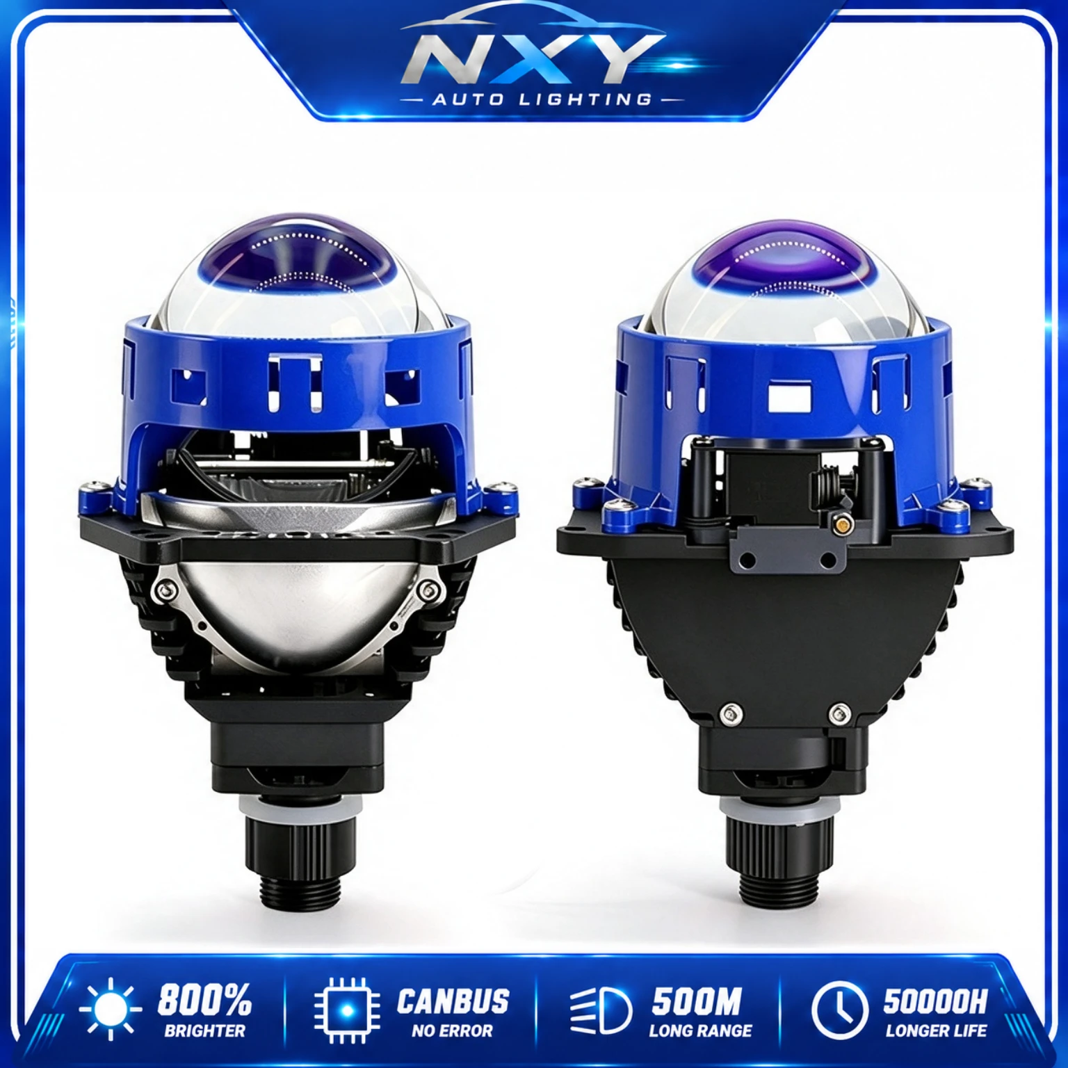 NXY V58 3 Inch 120W 24 Volt LED Bi-LED Projector Headlight High Low Beam Plug and Play H4 H7 Retrofit Headlamp Assembly for Cars
