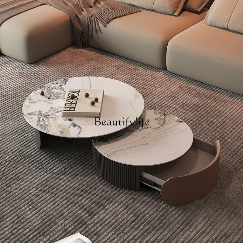 

High-end home living room modern simple small apartment creative design round combination coffee table