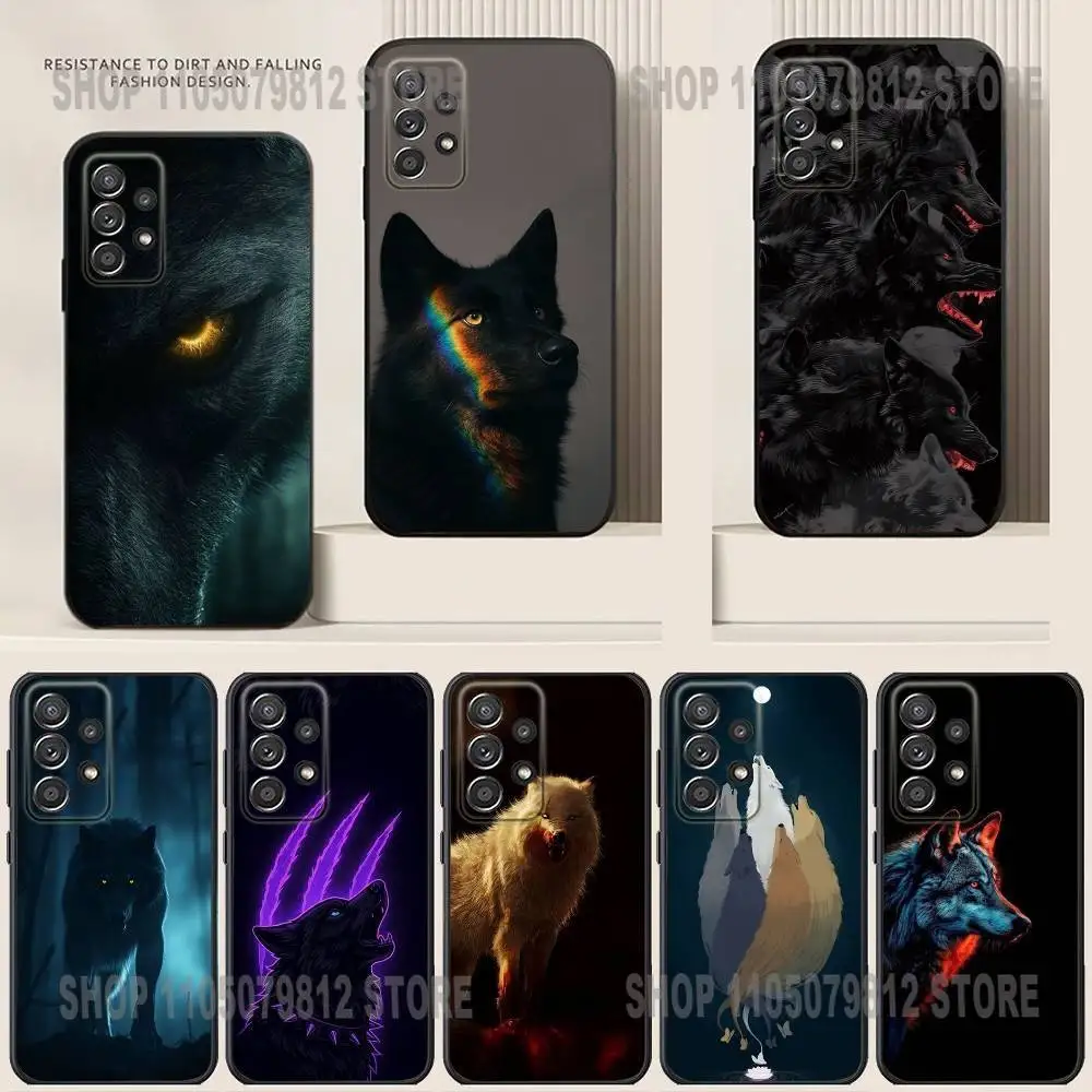 

Mystic Black Wolf in Rainbow Light Phone Case For Samsung S24,21,22,23,30,Ultra,20,Plus,Note,10,9,Black soft silicone case