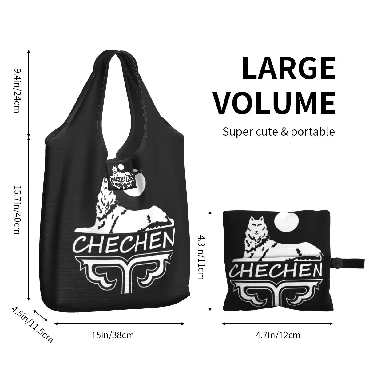 Kawaii Printed Chechen Borz Shopping Tote Bag Portable Shoulder Shopper Chechnya Handbag