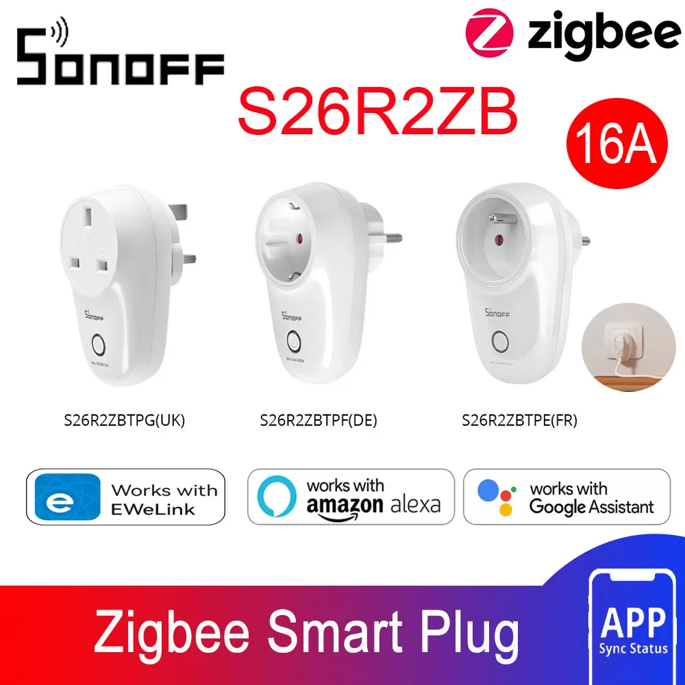 SONOFF S26R2ZB UK/DE/FR Zigbee Smart Plug 16A Wireless Outlet Smart Socket APP Remote Control Works with Alexa Google Home