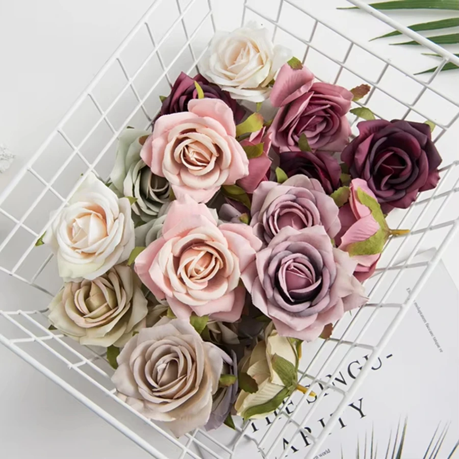 

50/100PCS Artificial Flowers Cheap Wreaths Wedding Festival Home Living Room Wall Decor Prop Scrapbook Accessory Silk Roses Head