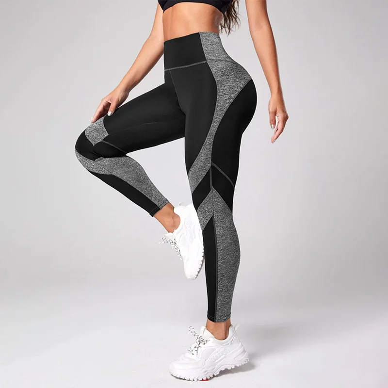 Pantalones de Yoga de cintura alta para mujer, Leggings de entrenamiento con Control de barriga, color bloqueado