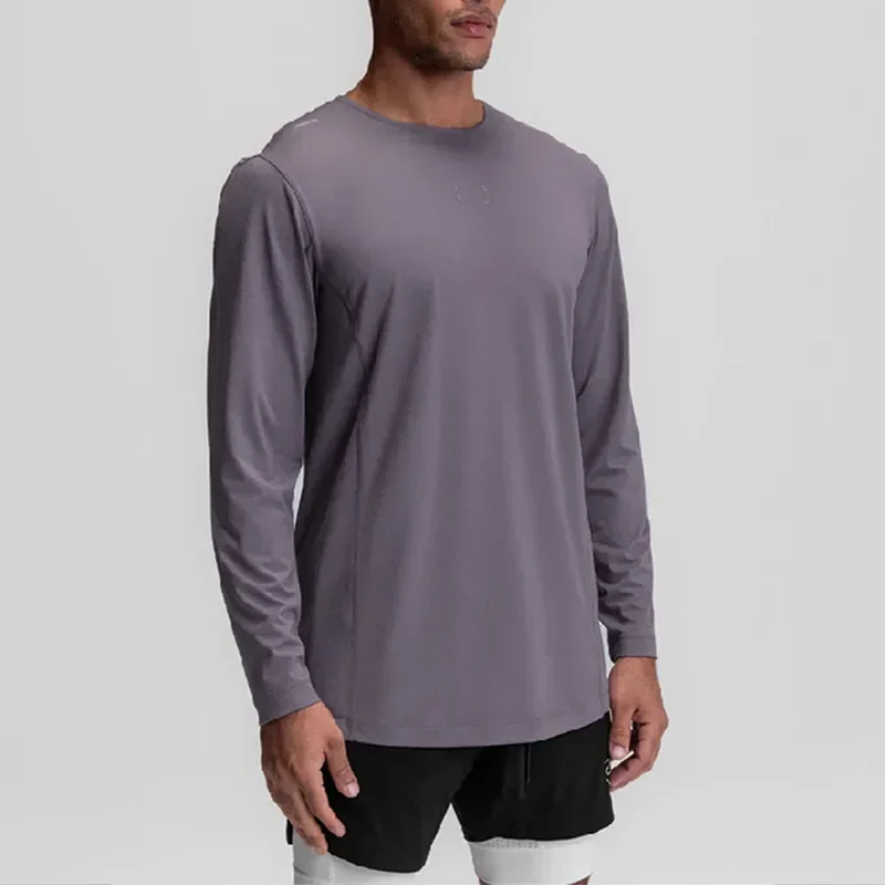 Men  Detail Long Sleeve Running T‑Shirt Quick‑Dry Breathable Lightweight Gym Workout Jogging Training Athletic Sport Top