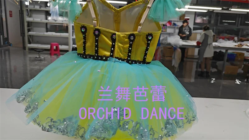 Abito tutu da balletto corto giallo professionale di alta qualità per bambini, ragazze, donne, prestazioni per adulti