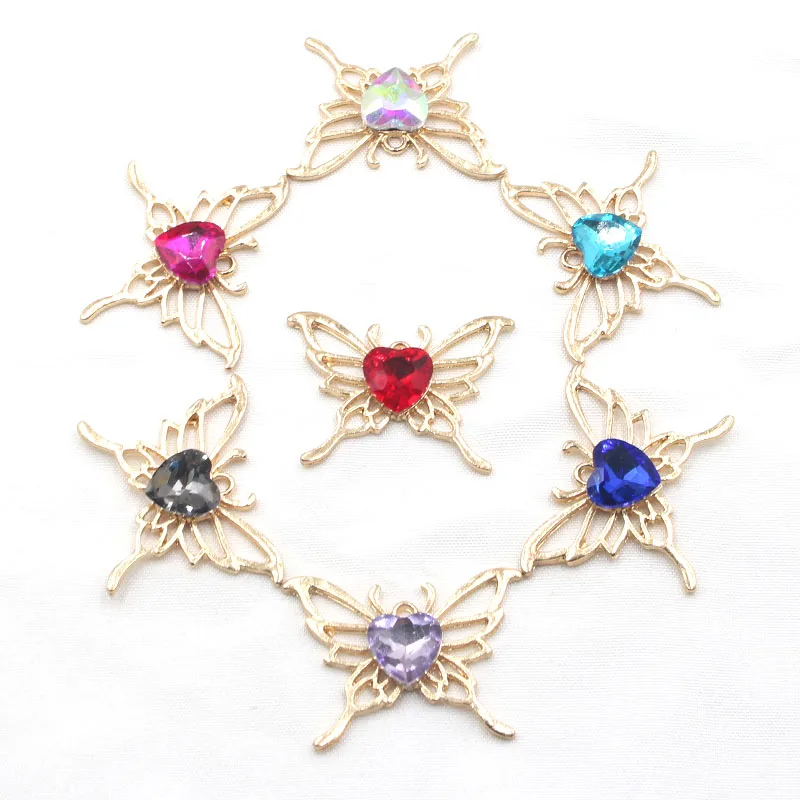 

10 шт. в партии, 33*25 мм, новый сплав, полые бабочки, любовь, бриллиант, сделай сам, декоративная одежда, ювелирные серьги