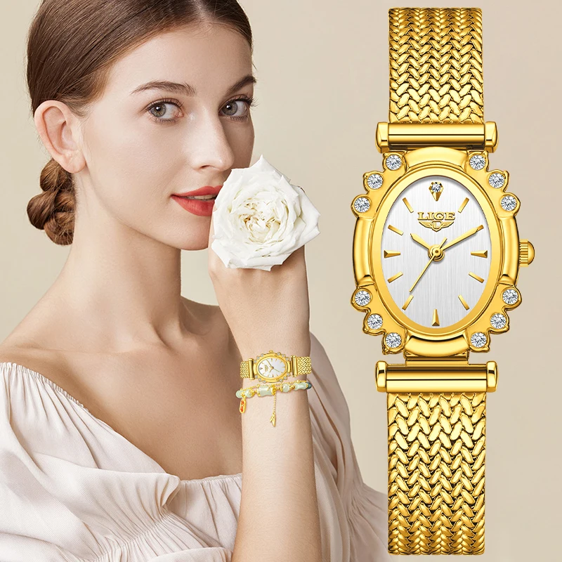 

LIGE Vintage Elegant Woman Watch Fashion Luxury Classic Mesh Belt Waterproof Casual Ladies Bracelet Quartz Watches for Women+Box
