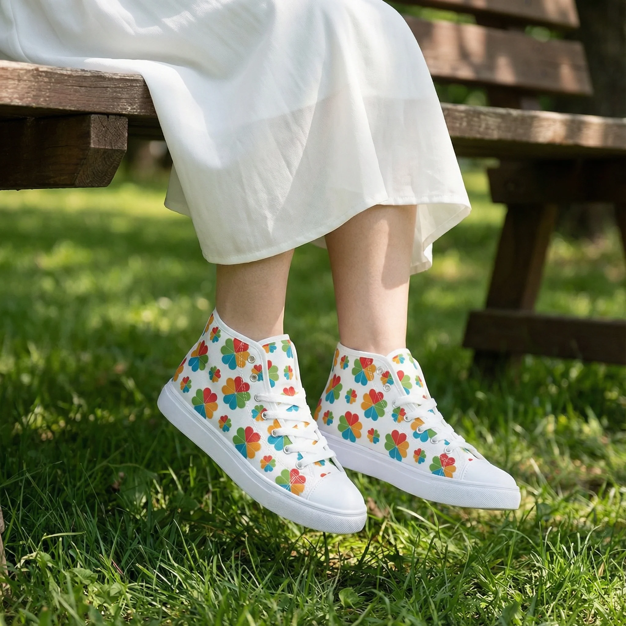 

Colorful four-leaf clover print casual high top canvas shoes fashion shoes high quality campus sneakers sport shoes