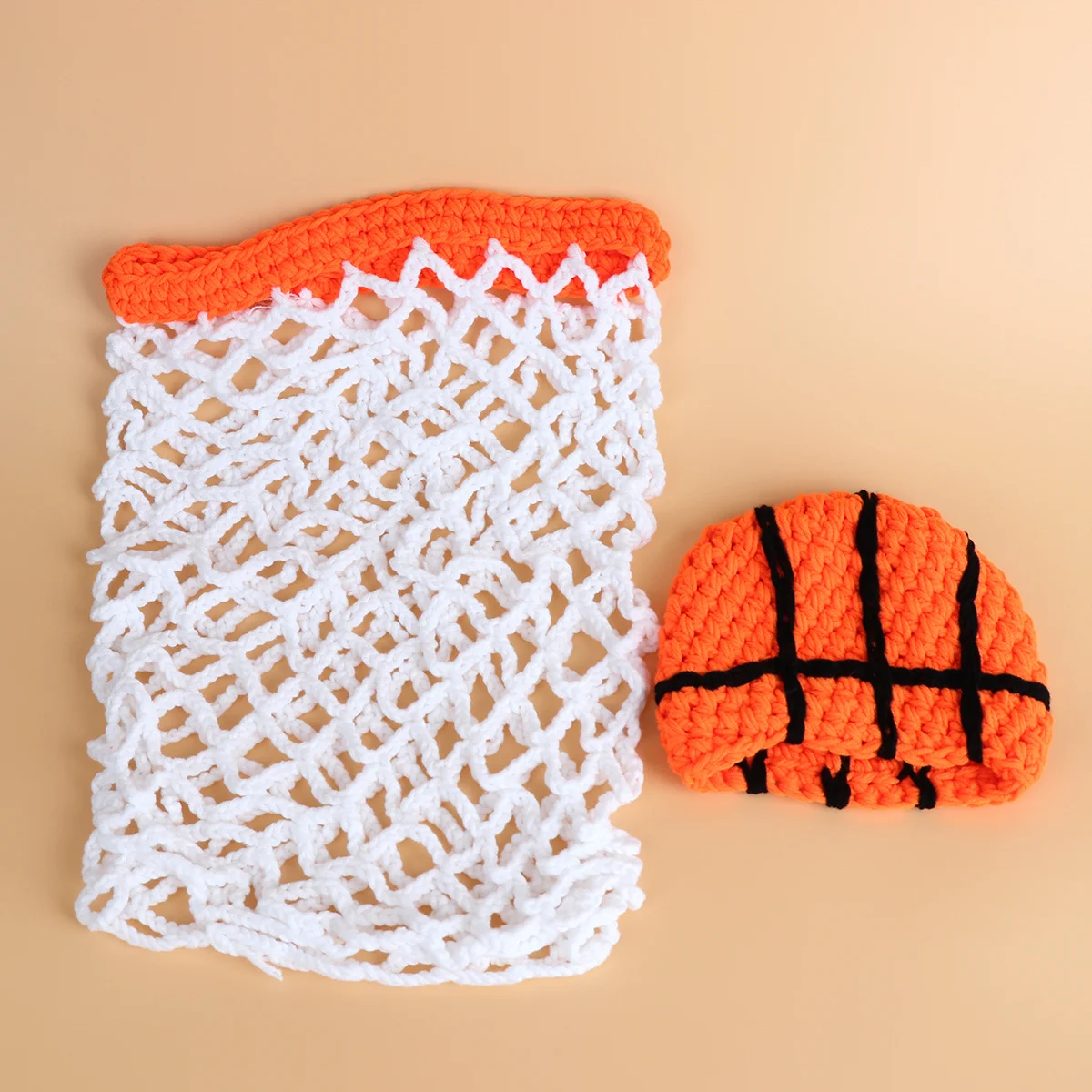 

2Pcs Baby Photography Prop Crochet Knitted Basketball Hat Net Wrap Breathable Photo Props Newborn Unisex Baby Photo Shoot