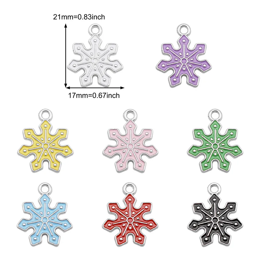 8PCS Enamel Christmas Snowflake Charms Zinc Alloy Handmade Xmas Decor Necklace Pendant Bracelet Earrings Jewelry Accessory