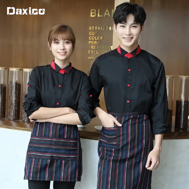 

Western Restaurant Waiter Uniform for Man Cafe Woman Waitress Uniform Fast Food Staff Wear Double Breasted Kitchen Uniform Tops