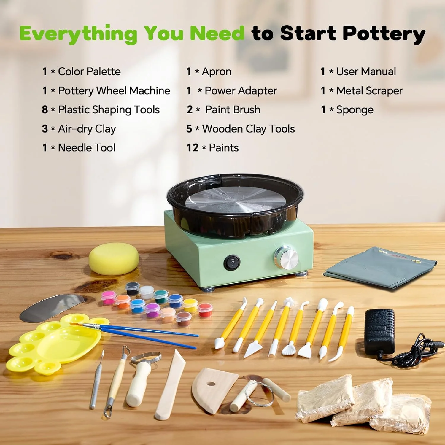 

Pottery Wheel for Kids - 6" Turntable Two-Way Rotation Mini Pottery Wheel, Removable Tray, Metal Frame, Pottery Kit with 18PCS P