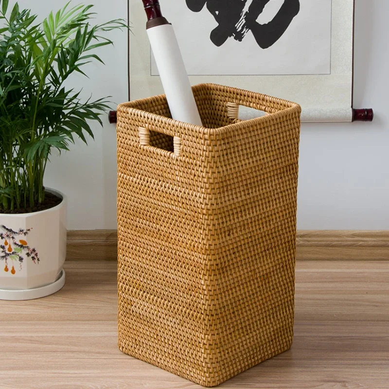 Study Storage Basket Handmade Vine Weaving Wastepaper Bucket Scroll Drawing Calligraphy Organizing Baskets Large Home Supplies