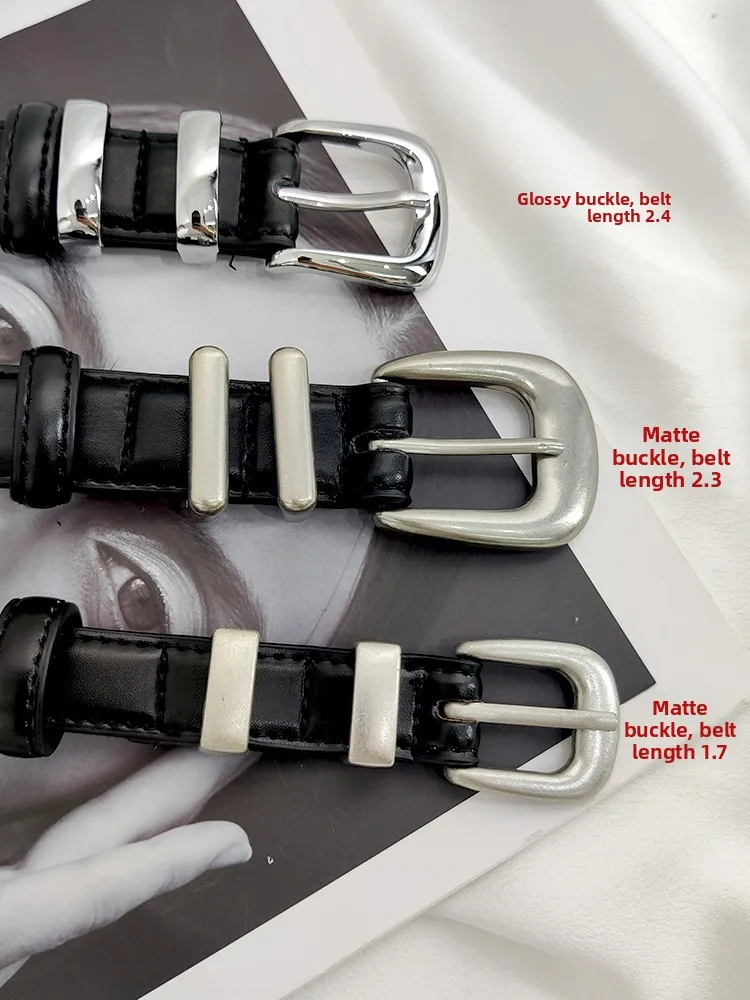 Retro Matte Silver Buckle Genuine Leather Belt Unisex High-End Feeling Second Layer Cowhide Belt Women Summer Fashion Accessory