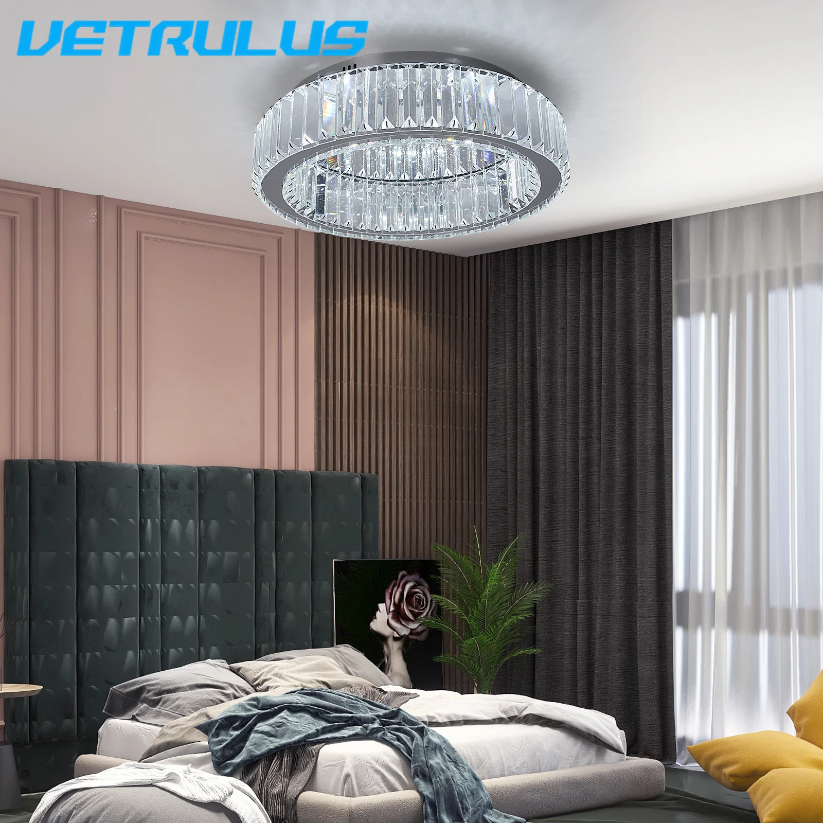 Modern Big Crystal Ceiling Lamp LED Light Circle Chandelier Lustre Indoor Bedroom RC Dimmable Fixtures Living Room Hotel Decor