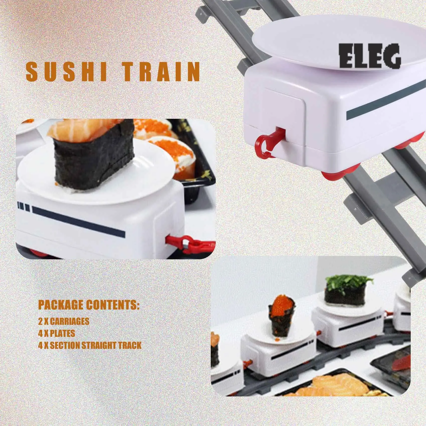 ELEG-Sushi Train Rotary Sushi Toy Track Conveyor Belt Rotating Table Kid Food Train Set DIY Sushi Making Family Sushi Party