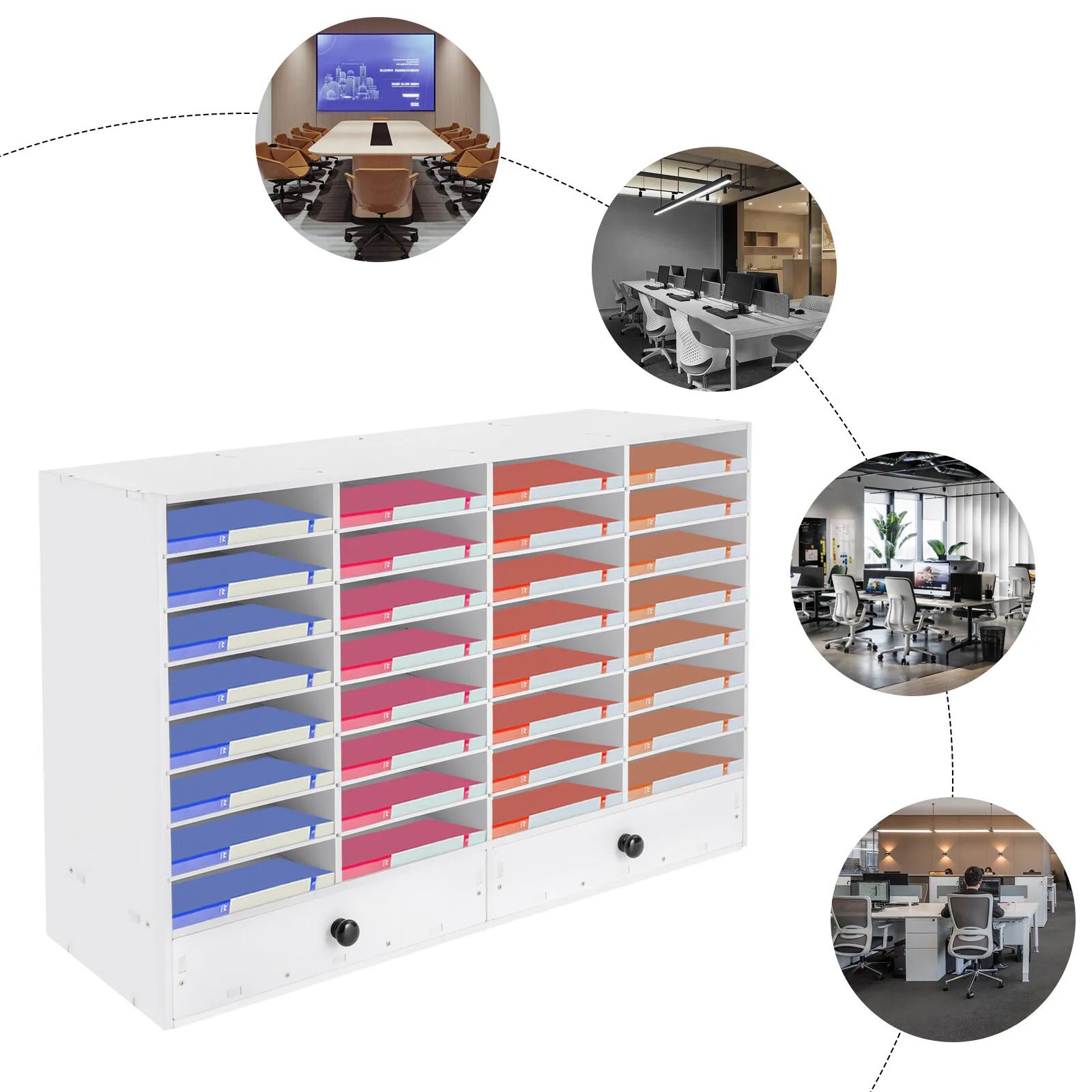 32-Compartment File Organizer With 2 Drawers–Adjustable, Durable, Fits Home/Office Organizes Documents, Easy Assembly & Cleaning