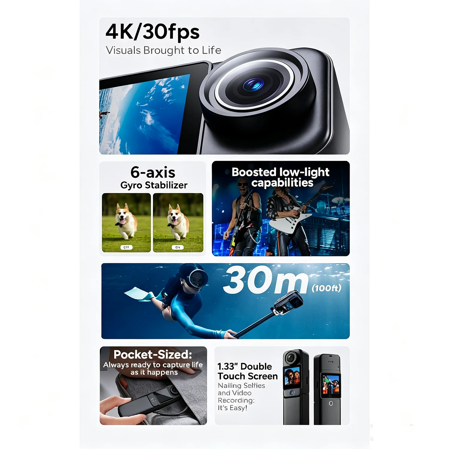 포켓 액션 카메라 4K/2.7K/1080P 30FPS  - Webcam 4K 리뷰 및 가격