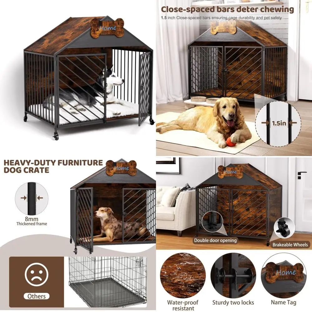 

Ящик для собак с двойной блокировкой, защищенный от жевания, с крышей для взрослых, домашний питомник для маленьких и средних собак, безопасный корпус с защитой от побега