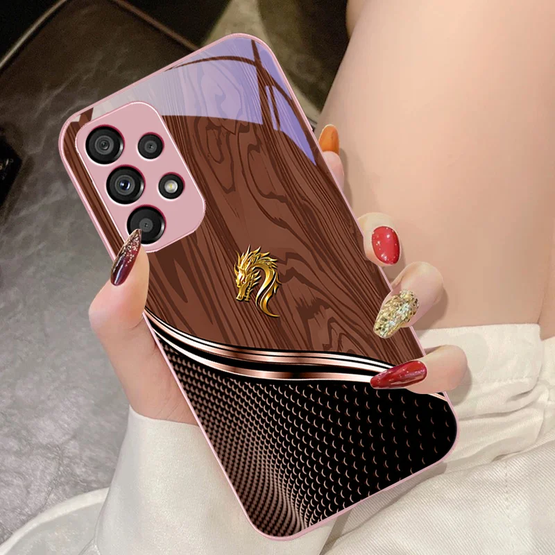 Wood Grain Dragon Blue For Samsung Galaxy S10 4G S20 11E 30 S21 21Fe 22 S24 Pro S23 Ultra 5G S8 S9 Tempered Glass Phone Case