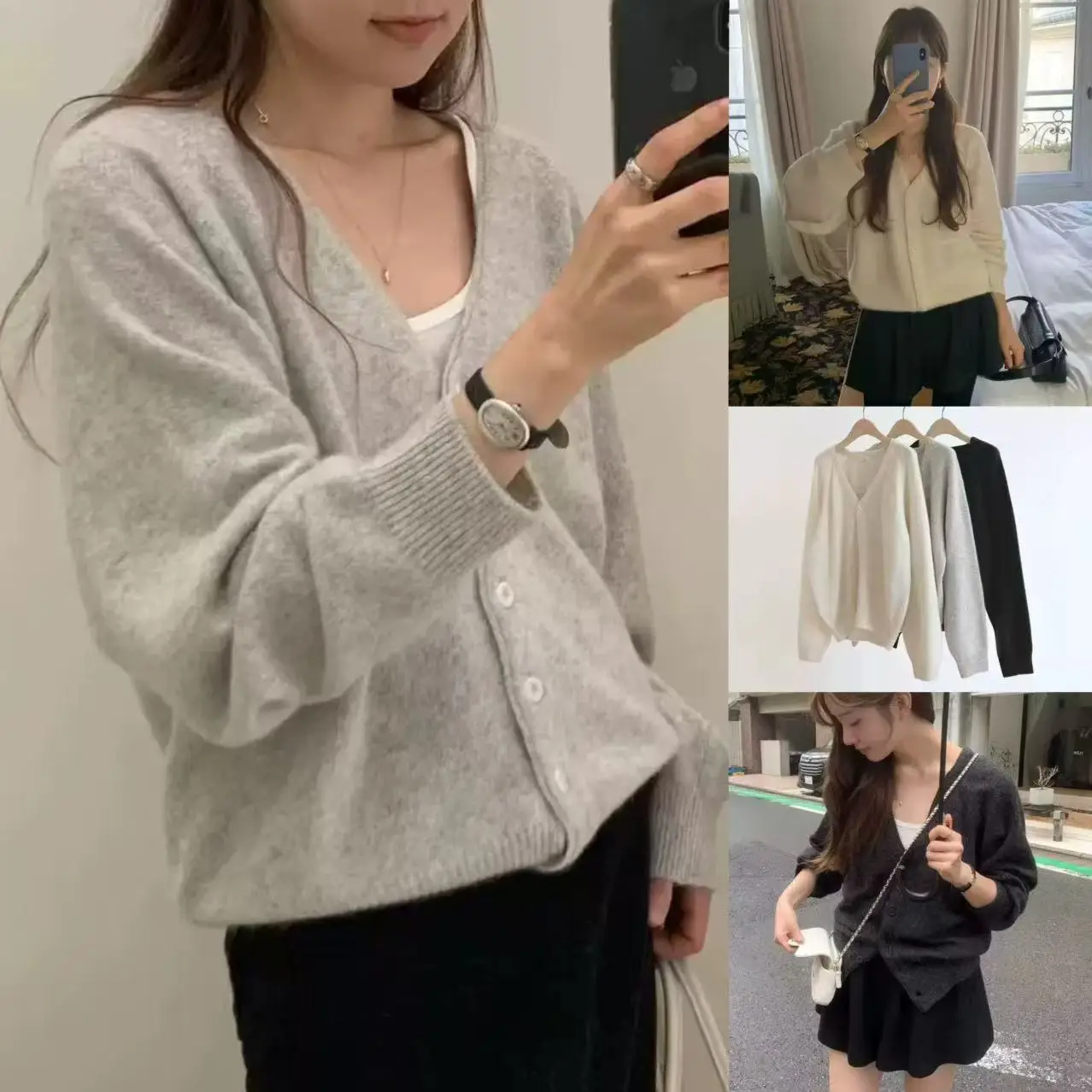 

Мягкий однотонный вязаный свитер с v-образным вырезом, свободный крой, кардиган, пальто, женская повседневная одежда, осень-зима, простой тренд Sle Faion