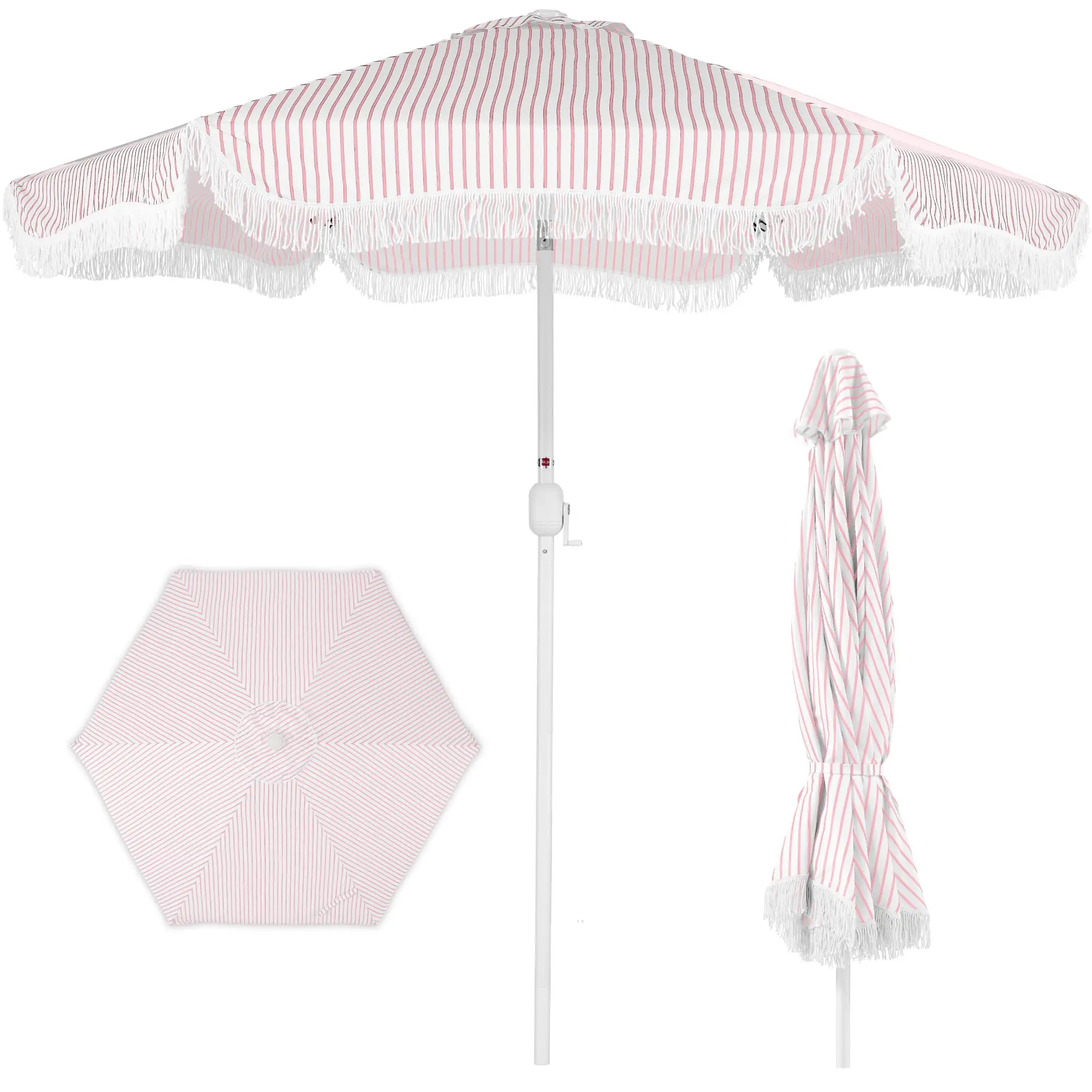 9ft Market Patio Umbrella – Outdoor Boho Tassel Sunshade for Table, Pool, Deck, Backyard – UPF50+, Easy , Heavy Duty