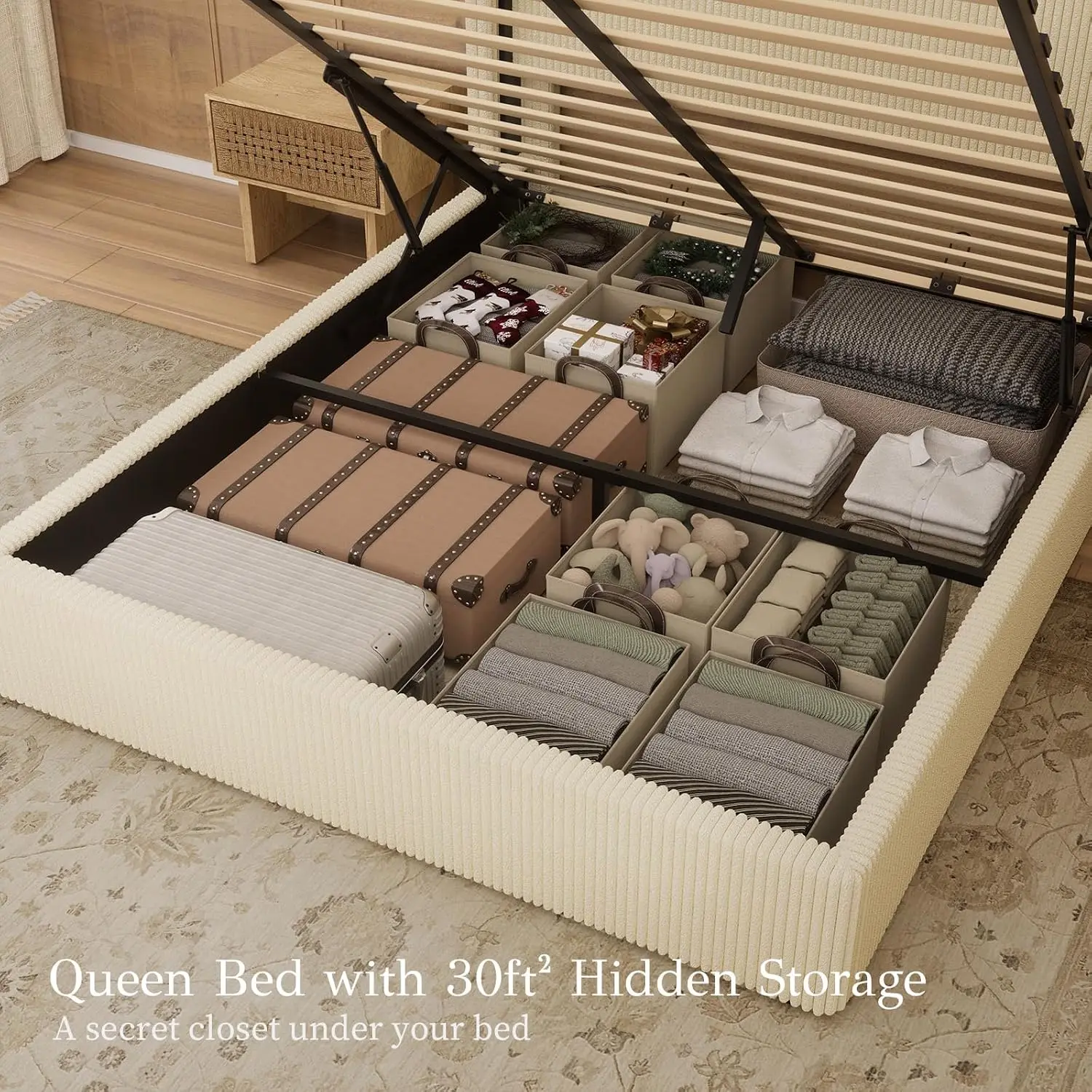 Queen Upholstered Platform Bed with Storage, 51.2
