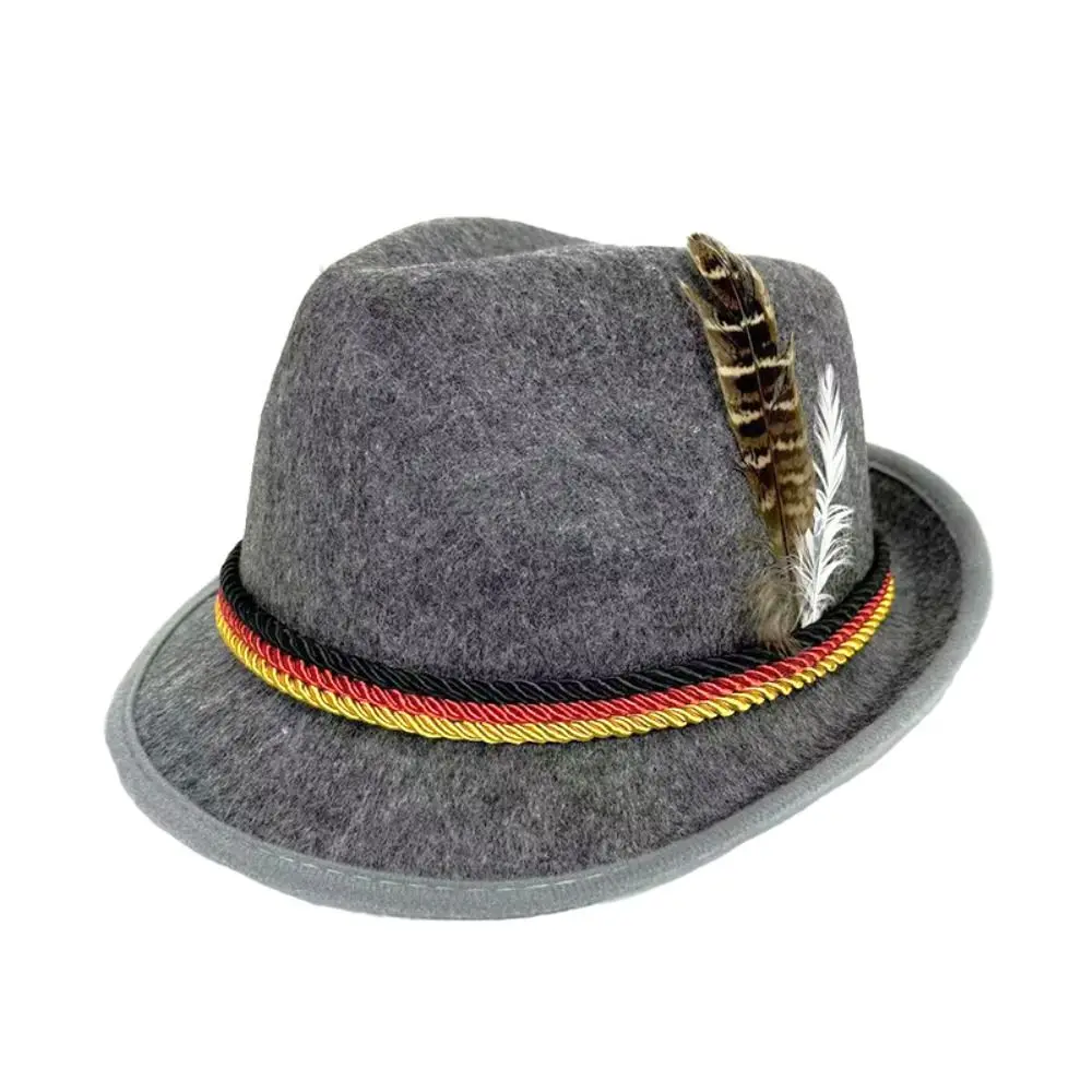 Outdoor Events Dress Up Oktoberfest Hat Fedora Hat Bavarian Feather Decors Hat Panama Jazz Costume Cosplay Cap Men Women