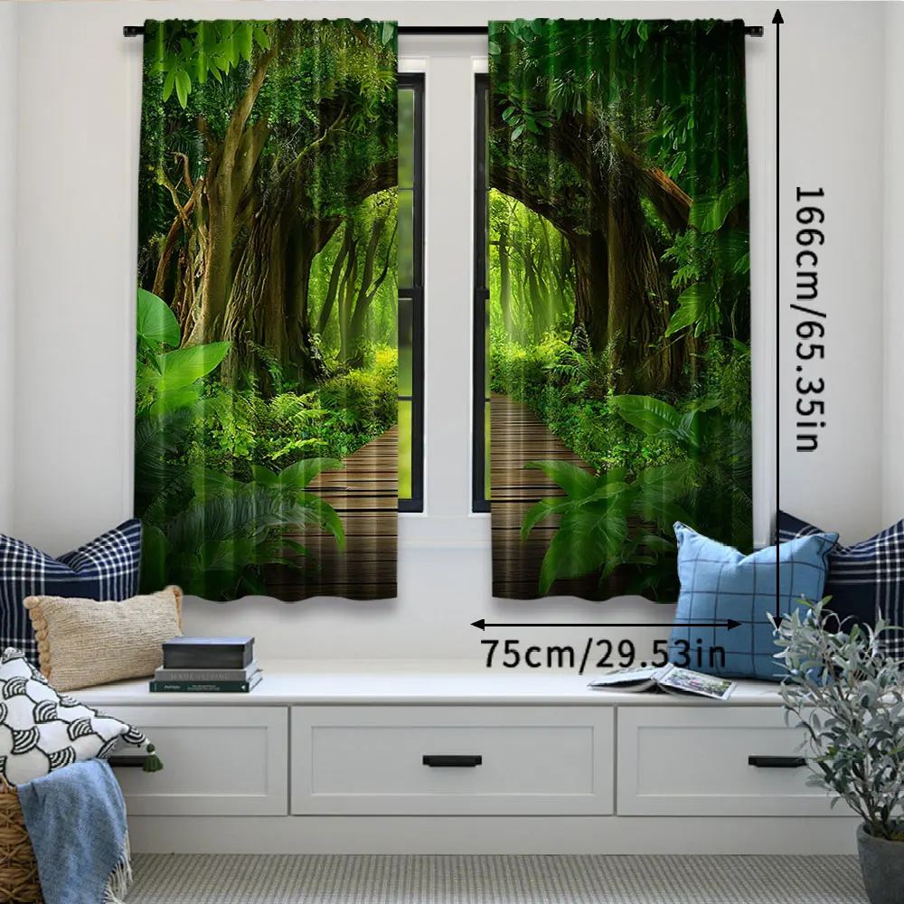 2Pcs Spring Forest Curtain Enchanted Forest Backdrop Spring Natural Picnic Camping Adventure For Living Room Bedroom A
